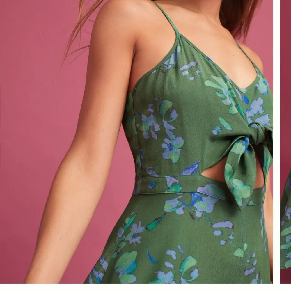 Plenty by Tracy Reese Isla Floral midi Green Peephole Anthropologie Dress XS - Picture 2 of 7
